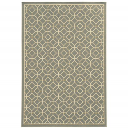 9′ X 13′ Gray and Ivory Geometric Stain Resistant Indoor Outdoor Area Rug