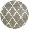 8′ Grey Round Geometric Power Loom Stain Resistant Area Rug