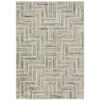 8′ X 11′ Ivory Beige Grey Brown Pale Blue And Charcoal Geometric Power Loom Stain Resistant Area Rug