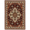 8′ X 11′ Red Ivory Orange And Blue Oriental Power Loom Stain Resistant Area Rug With Fringe