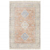 8′ X 10′ Orange And Blue Oriental Hand Loomed Stain Resistant Area Rug With Fringe