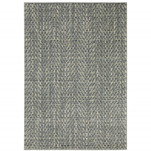 6′ X 9′ Blue Ivory Grey And Light Blue Geometric Power Loom Stain Resistant Area Rug