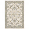 9′ X 12′ Stone Grey Ivory Green Brown Teal And Light Blue Oriental Power Loom Stain Resistant Area Rug