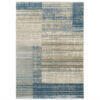 8′ X 11′ Blue Dark Blue Teal Grey Ivory Beige And Tan Geometric Power Loom Stain Resistant Area Rug With Fringe