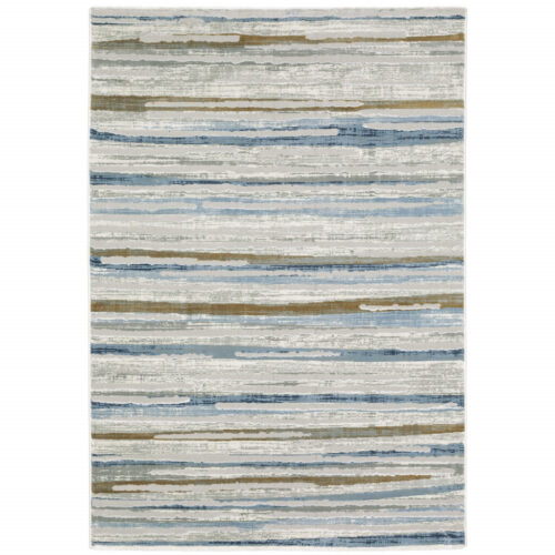 8′ X 11′ Grey Blue Ivory Brown Beige And Navy Abstract Power Loom Stain Resistant Area Rug