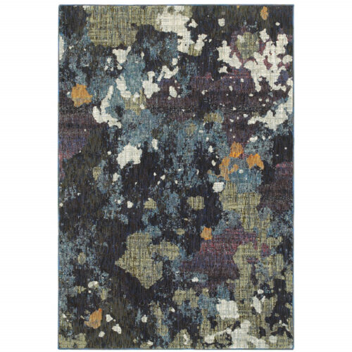 10′ X 13′ Navy And Green Abstract Power Loom Stain Resistant Area Rug