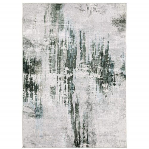 8′ X 10′ Silver Grey Teal Blue And Charcoal Abstract Printed Stain Resistant Non Skid Area Rug