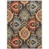 8′ X 11′ Brown Grey Rust Red Gold Teal And Blue Green Floral Power Loom Stain Resistant Area Rug