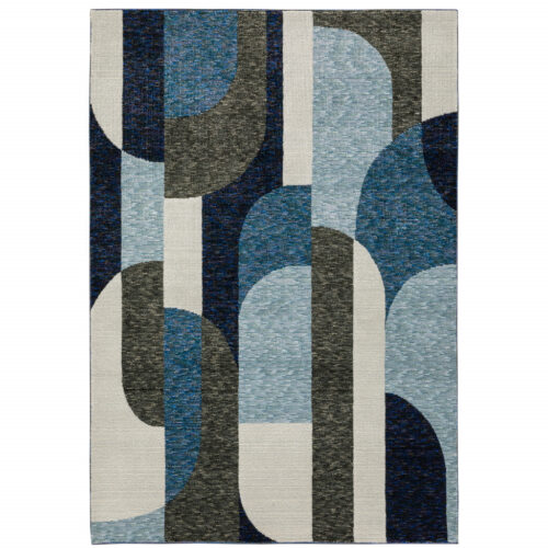 6′ X 9′ Blue And Gray Geometric Power Loom Area Rug