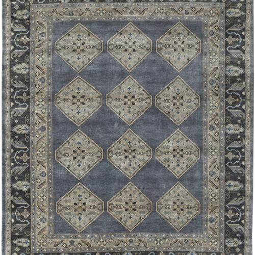 9′ X 12′ Blue Gray And Taupe Wool Floral Hand Knotted Stain Resistant Area Rug