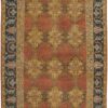 8′ X 10′ Tan Orange And Brown Wool Floral Hand Knotted Stain Resistant Area Rug