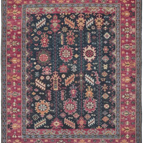 10′ X 13′ Pink Blue And Orange Wool Floral Hand Knotted Distressed Stain Resistant Area Rug With Fringe