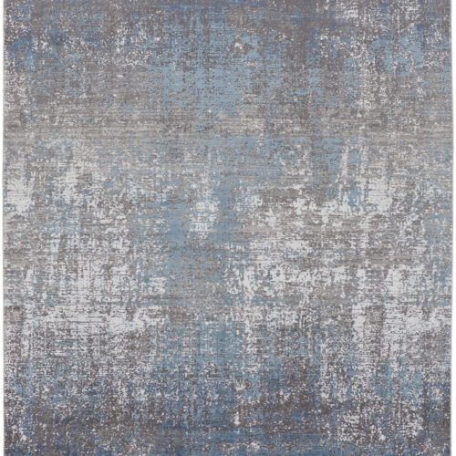 5′ X 8′ Blue Gray And Silver Abstract Power Loom Distressed Area Rug With Fringe