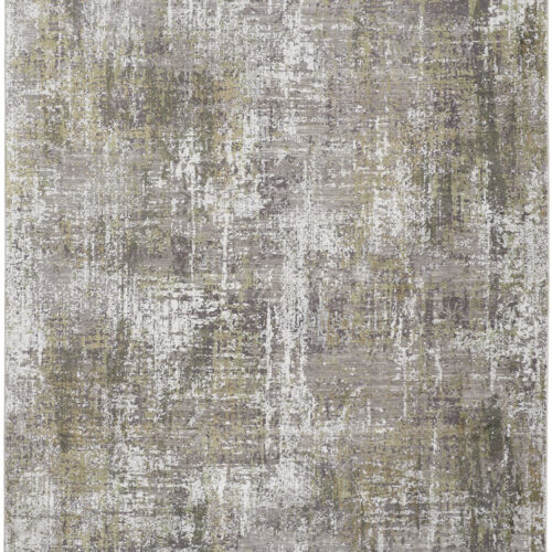 7′ X 10′ Green Gray And Ivory Abstract Area Rug With Fringe