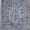 8′ X 10′ Blue Gray And Gold Floral Stain Resistant Area Rug