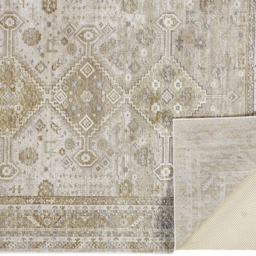 10′ X 13′ Gold And Ivory Floral Stain Resistant Area Rug