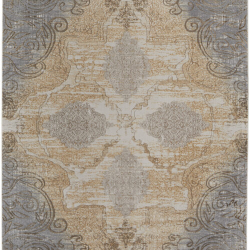 5′ X 8′ Silver Tan And Gray Floral Power Loom Area Rug