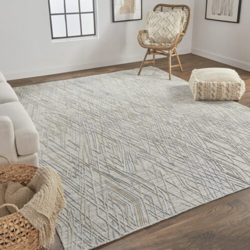 10′ X 14′ Gray And Blue Abstract Hand Woven Area Rug