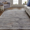 12′ X 15′ Taupe Tan And Orange Abstract Power Loom Distressed Area Rug