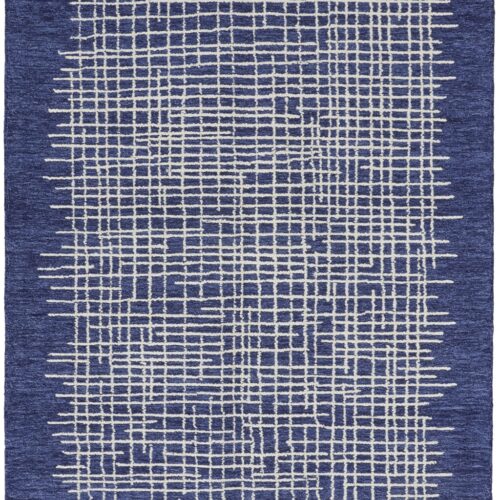 10′ X 14′ Blue And Ivory Wool Plaid Tufted Handmade Stain Resistant Area Rug