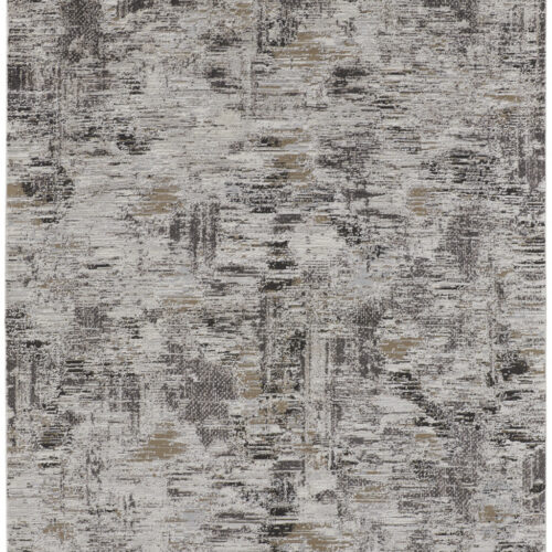 8′ X 10′ Ivory Gray And Brown Abstract Power Loom Distressed Stain Resistant Area Rug