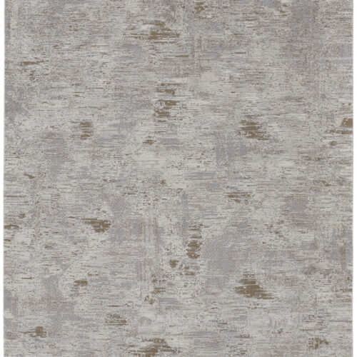 7′ X 10′ Ivory Gray And Tan Abstract Power Loom Distressed Stain Resistant Area Rug