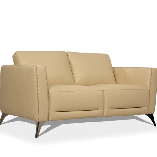 59″ Cream Leather And Black Love Seat