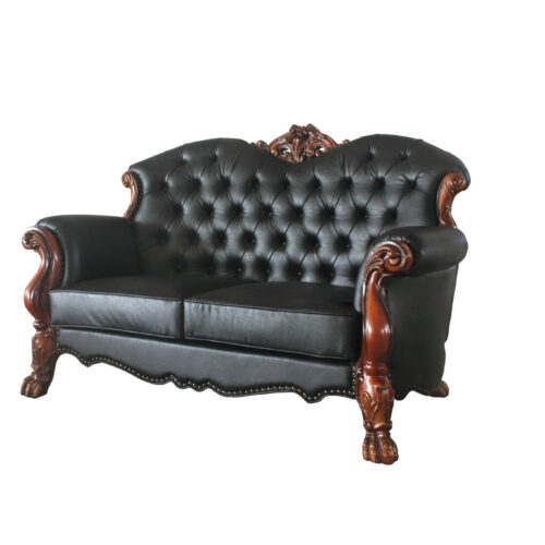 71″ Black And Brown Faux Leather Love Seat And Toss Pillows