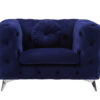 41″ Blue Fabric And Black Tufted Arm Chair