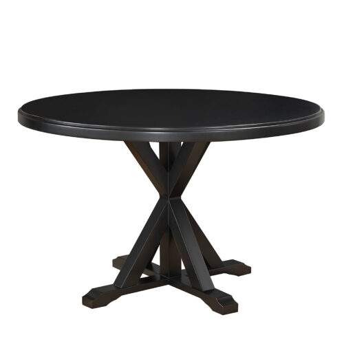 48″ Antique Black Round X Pedestal Base Wood Dining Table