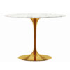 40″ White And Gold Marble And Metal Dining Table