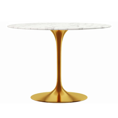 40″ White And Gold Marble And Metal Dining Table