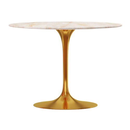 40″ White And Gold Marble And Metal Dining Table