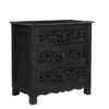 30″ Distressed Black Three Drawer Floral Carved Solid Wood Nightstand