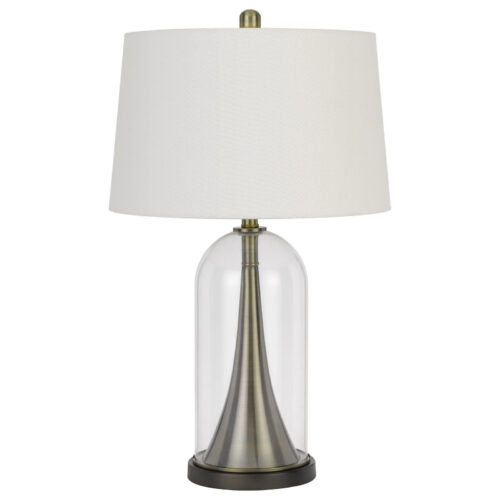 29″ Clear Metal Table Lamp With White Empire Shade