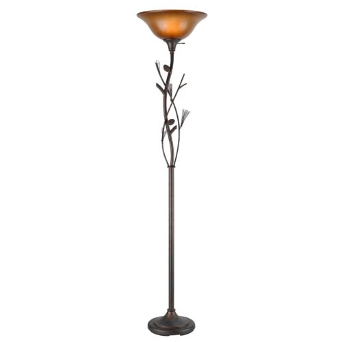 72″ Rusted Torchiere Floor Lamp With Brown Frosted Glass Dome Shade