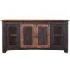 60″ Black Solid Wood Cabinet Enclosed Storage Distressed TV Stand