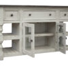 60″ Ivory Solid Wood Open shelving Distressed TV Stand