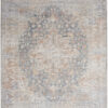 8′ x 10′ Ivory and Blue Oriental Power Loom Distressed Area Rug With Fringe