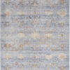 8′ x 10′ Blue and Ivory Oriental Power Loom Distressed Area Rug With Fringe