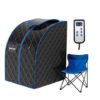 Portable Personal Far Infrared Sauna with Heating Foot Pad and Chair-Black