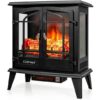 25 Inch Freestanding Electric Fireplace Heater with Realistic Flame effect-Black