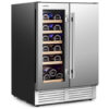 2-in-1 Beverage and Wine Cooler with Independent Temperature Control and LED Lights-Silver