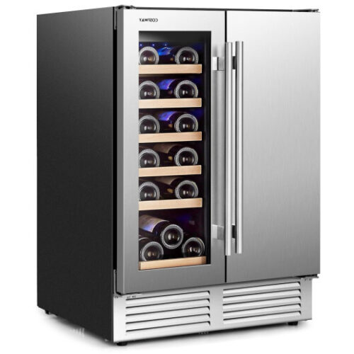 2-in-1 Beverage and Wine Cooler with Independent Temperature Control and LED Lights-Silver