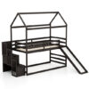 Twin over Twin Bunk Bed with Slide and 2-Step Storage Staircase-Espresso