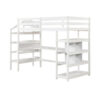 Twin Size Loft Bed with Desk and Storage Stairs Loft Bed Frame with Shelves and Safety Guardrails-White