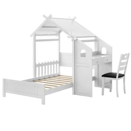 Twin House Bed with with 2 Drawers and Windmill-White