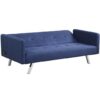 3 Seat Convertible Linen Fabric Futon Sofa with USB and Power Strip-Blue