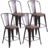 Set of 4 Industrial Metal Counter Stool Dining Chairs with Removable Backrests-Gun