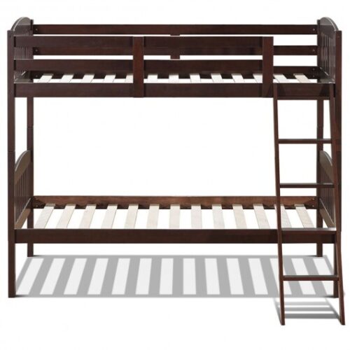 Solid Wood Twin Bunk Beds with Detachable Kids Ladder